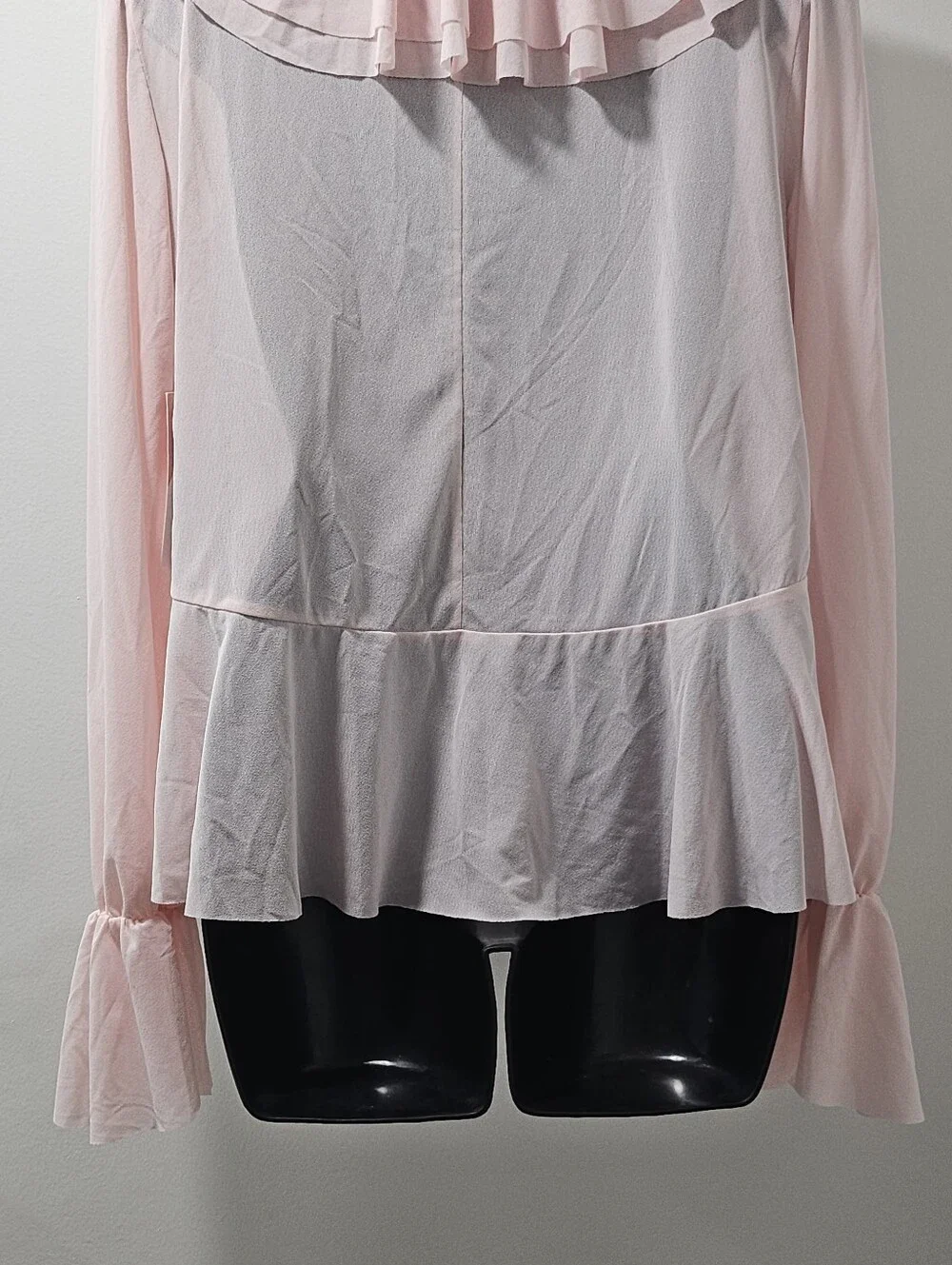 NWT Blenca Pink Ruffle Chiffon Sheer Top Bell Sleeve Coquette Medium